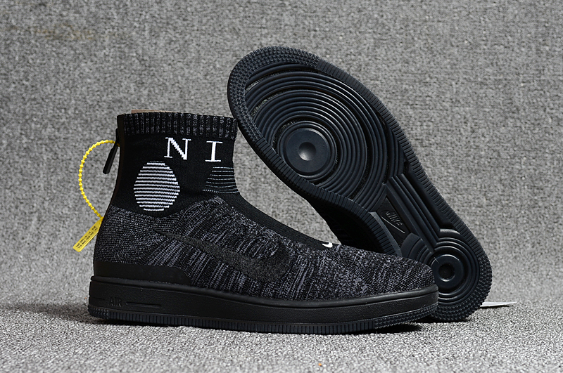 Nike Air Force 1 Mid Knit Zip Carbon Black Shoes - Click Image to Close
